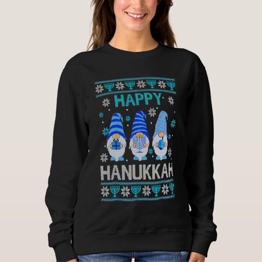 Happy Hanukkah Gnome Gnomies Menorah Pajama Ugly 1 Trui (Voorkant)