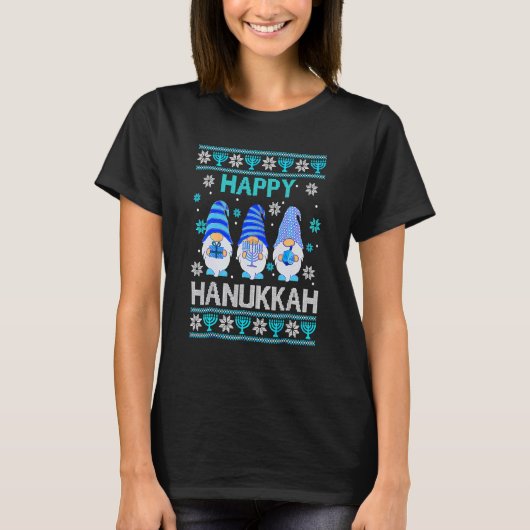 Happy Hanukkah Gnome Gnomies Menorah Pajama Ugly 4 T-shirt (Voorkant)