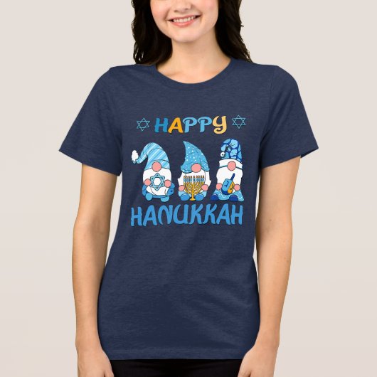 Happy Hanukkah Gnomes Dreidel Menorah Tri-Blend Shirt (Voorkant)
