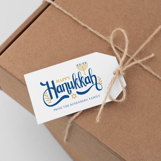 "Happy Hanukkah" Gold Menorah Cadeaulabel