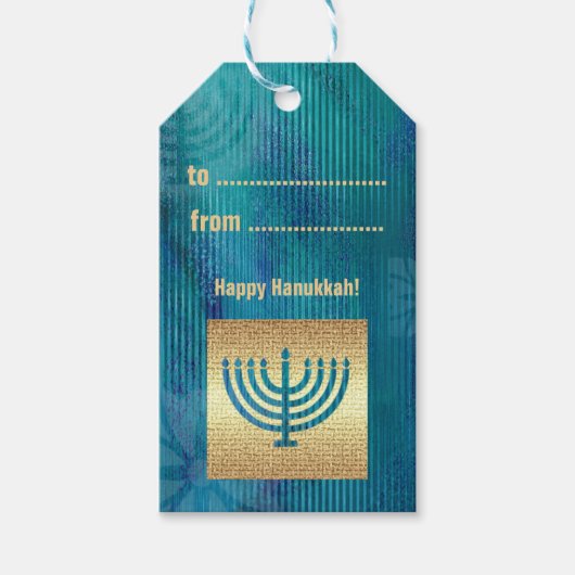 Happy Hanukkah. Gold Menorah Custom Cadeaulabel (Voorkant)