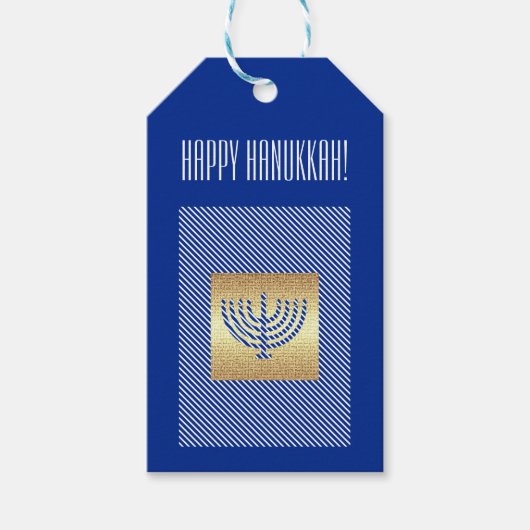 Happy Hanukkah. Gold Menorah Custom Cadeaulabel (Voorkant)