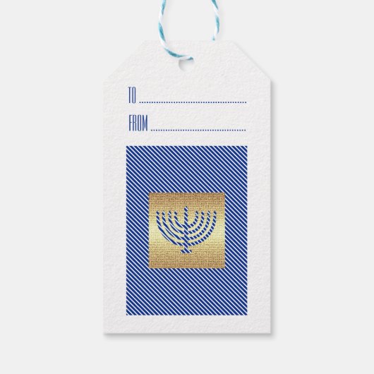 Happy Hanukkah. Gold Menorah Custom Cadeaulabel (Achterkant)