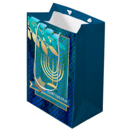 Happy Hanukkah. Gold Menorah en Star van David Medium Cadeauzakje