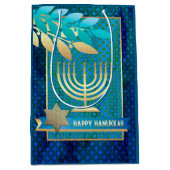 Happy Hanukkah. Gold Menorah en Star van David Medium Cadeauzakje (Voorkant)