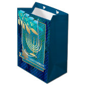 Happy Hanukkah. Gold Menorah en Star van David Medium Cadeauzakje (Achterkant Gekanteld)