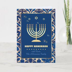 Happy Hanukkah. Gold Menorah Feestdagen Kaart