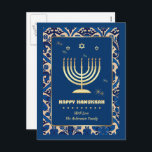 Happy Hanukkah. Gold Menorah Feestdagenkaart<br><div class="desc">Fijne Chanoeka. Elegant Festive Gold Foil Menorah en Stars of David Briefkaart met gepersonaliseerde naam. Bijpassende kaarten en geschenken beschikbaar in de Joodse Feestdagen / Chanoeka Categorie van onze winkel.</div>