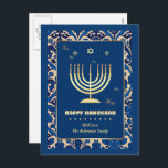 Happy Hanukkah. Gold Menorah Feestdagenkaart<br><div class="desc">Fijne Chanoeka. Elegant Festive Gold Foil Menorah en Stars of David Briefkaart met gepersonaliseerde naam. Bijpassende kaarten en geschenken beschikbaar in de Joodse Feestdagen / Chanoeka Categorie van onze winkel.</div>