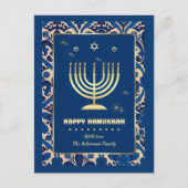 Happy Hanukkah. Gold Menorah Feestdagenkaart (Voorkant)