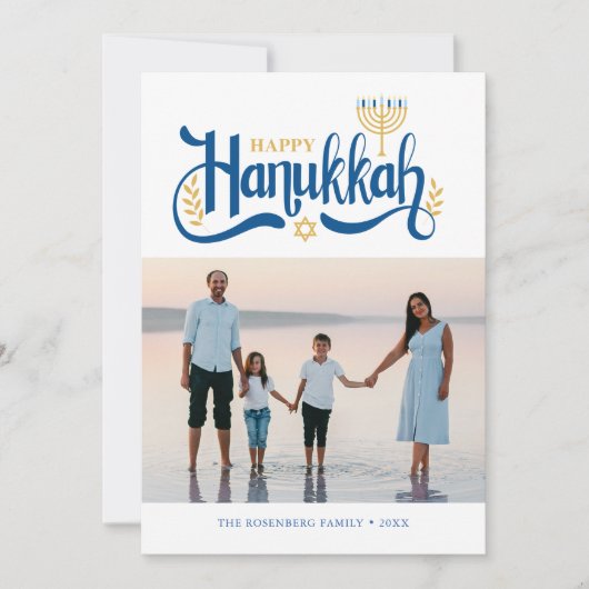 "Happy Hanukkah" Gold Menorah Feestdagenkaart (Voorkant)