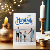 "Happy Hanukkah" Gold Menorah Feestdagenkaart
