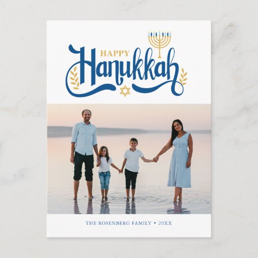 "Happy Hanukkah" Gold Menorah Feestdagenkaart (Voorkant)