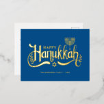 "Happy Hanukkah" Gold Menorah Folie Feestdagen Briefkaart<br><div class="desc">"Happy Hanukkah" Gold Menorah-ontwerp.</div>