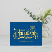 "Happy Hanukkah" Gold Menorah Folie Feestdagen Briefkaart (Staand Voorkant)