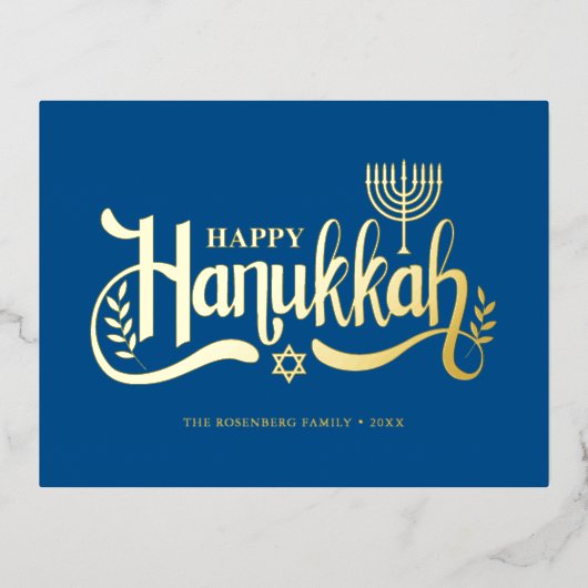 "Happy Hanukkah" Gold Menorah Folie Feestdagen Briefkaart (Voorkant)