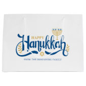 "Happy Hanukkah" Gold Menorah Groot Cadeauzakje (Voorkant)