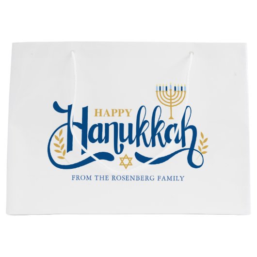 "Happy Hanukkah" Gold Menorah Groot Cadeauzakje (Voorkant)