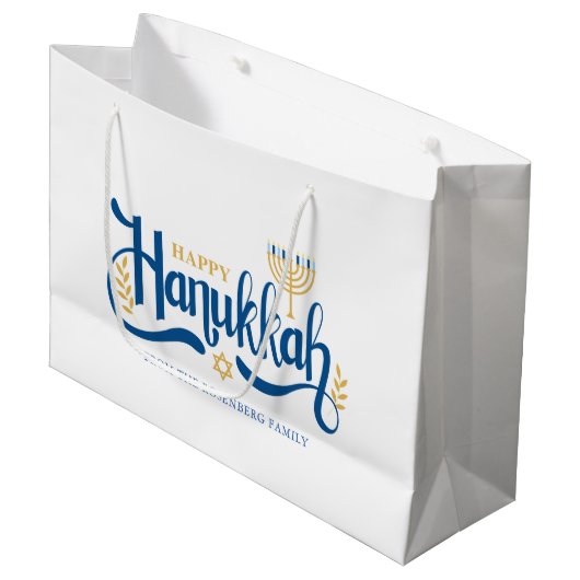 "Happy Hanukkah" Gold Menorah Groot Cadeauzakje (Voorkant Gekanteld)