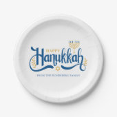 "Happy Hanukkah" Gold Menorah Papieren Bordje (Voorkant)