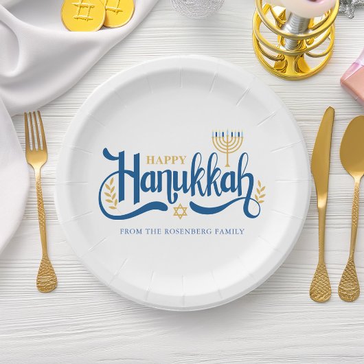 "Happy Hanukkah" Gold Menorah Papieren Bordje