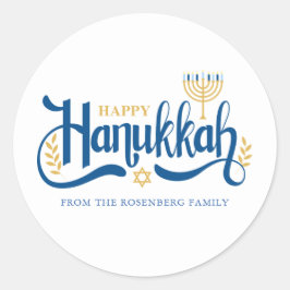 "Happy Hanukkah" Gold Menorah Ronde Sticker