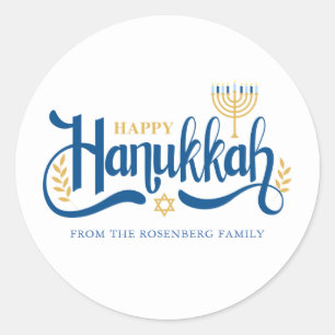 "Happy Hanukkah" Gold Menorah Ronde Sticker