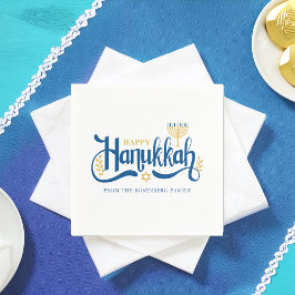 "Happy Hanukkah" Gold Menorah Servet