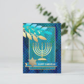 Happy Hanukkah. Gold Menorah & Star van David Feestdagenkaart (Staand voorkant)