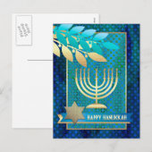 Happy Hanukkah. Gold Menorah & Star van David Feestdagenkaart (Voorkant / Achterkant)