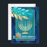 Happy Hanukkah. Gold Menorah & Star van David Feestdagenkaart<br><div class="desc">Fijne Chanoeka. Elegant Feestelijke Gouden Folie Star van David en Menorah Briefkaart. Bijpassende kaarten,  feestuitnodigingen en geschenken beschikbaar in de Joodse Feestdagen / Chanoeka categorie van onze winkel.</div>