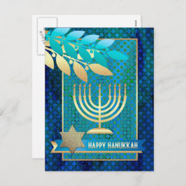 Happy Hanukkah. Gold Menorah & Star van David Feestdagenkaart