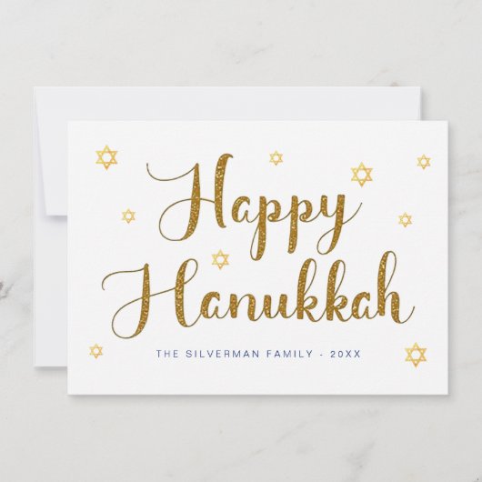 Happy Hanukkah Gold Script Holiday Kaart (Voorkant)