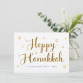 Happy Hanukkah Gold Script Holiday Kaart (Staand voorkant)