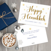 Happy Hanukkah Gold Script Holiday Kaart