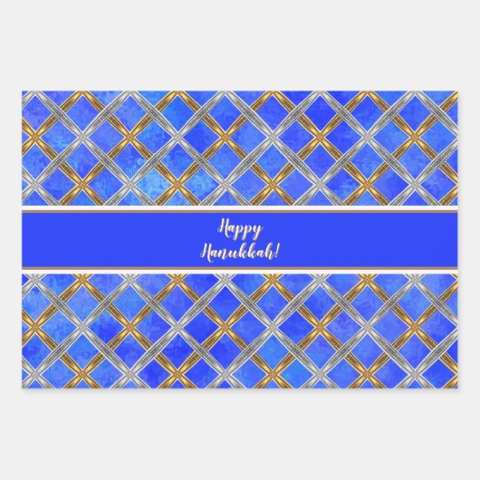 Happy Hanukkah Gold, Silver en White Laced Inpakpapier Vel (Voorkant)