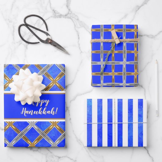 Happy Hanukkah Gold, Silver en White Laced Inpakpapier Vel (Voorkant)