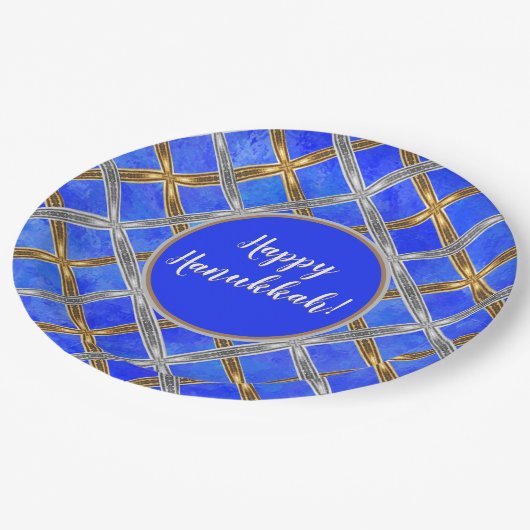Happy Hanukkah Gold, Silver en White Laced Papieren Bordje (Gekanteld)