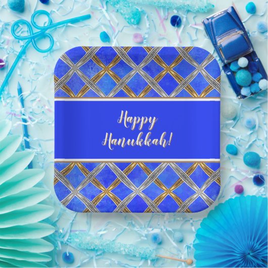 Happy Hanukkah Gold, Silver en White Laced Papieren Bordje (Feest)