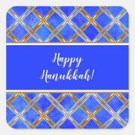 Happy Hanukkah Gold, Silver en White Laced Vierkante Sticker