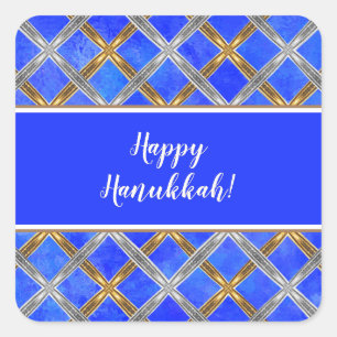 Happy Hanukkah Gold, Silver en White Laced Vierkante Sticker