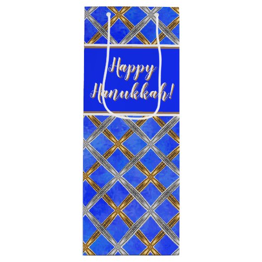 Happy Hanukkah Gold, Silver en White Laced Wijn Cadeautas (Voorkant)