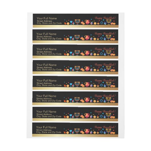 Happy Hanukkah Gold Traditional Menorah Symbols (Vel)