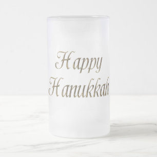 Happy Hanukkah Gold Typography Elegant Chanukah Matglas Bierpul