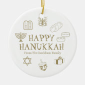 Happy Hanukkah Gold-witte douanenaam bevoordeelt Keramisch Ornament (Voorkant)