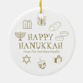 Happy Hanukkah Gold-witte douanenaam bevoordeelt Keramisch Ornament (Achterkant)