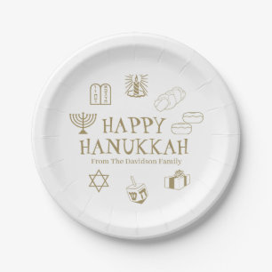 Happy Hanukkah Gold witte familienaam Papieren Bordje