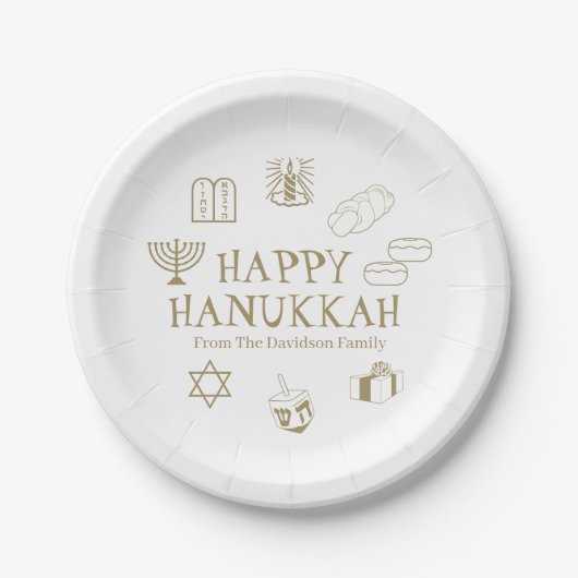 Happy Hanukkah Gold witte familienaam Papieren Bordje (Voorkant)