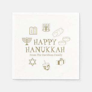 Happy Hanukkah Gold witte familienaam Servet