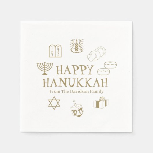 Happy Hanukkah Gold witte familienaam Servet (Voorkant)